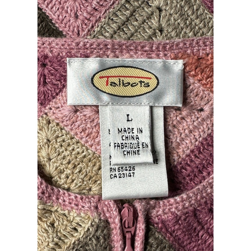 Talbots Multi Colored Crocheted Patchwork Full Zi… - image 5